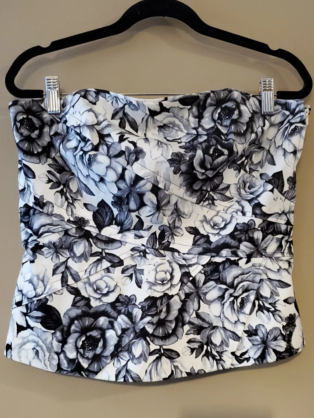 White House Black Market Floral Corset In Black And White Size 8 - Picture 1 of 9